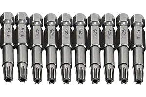 COMOK 10pcs 50mm Long 1/4 Inch Hex Shank T25 Torx Head Magnetic Screw Driver Bit Set Security Tamper Proof Star 6 Point Screw