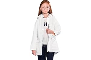 SOLOCOTE Kids Rain Jacket Hooded Lined Rubber RainCoats for Girls Boys Waterproof Windproof Size 5-14Y