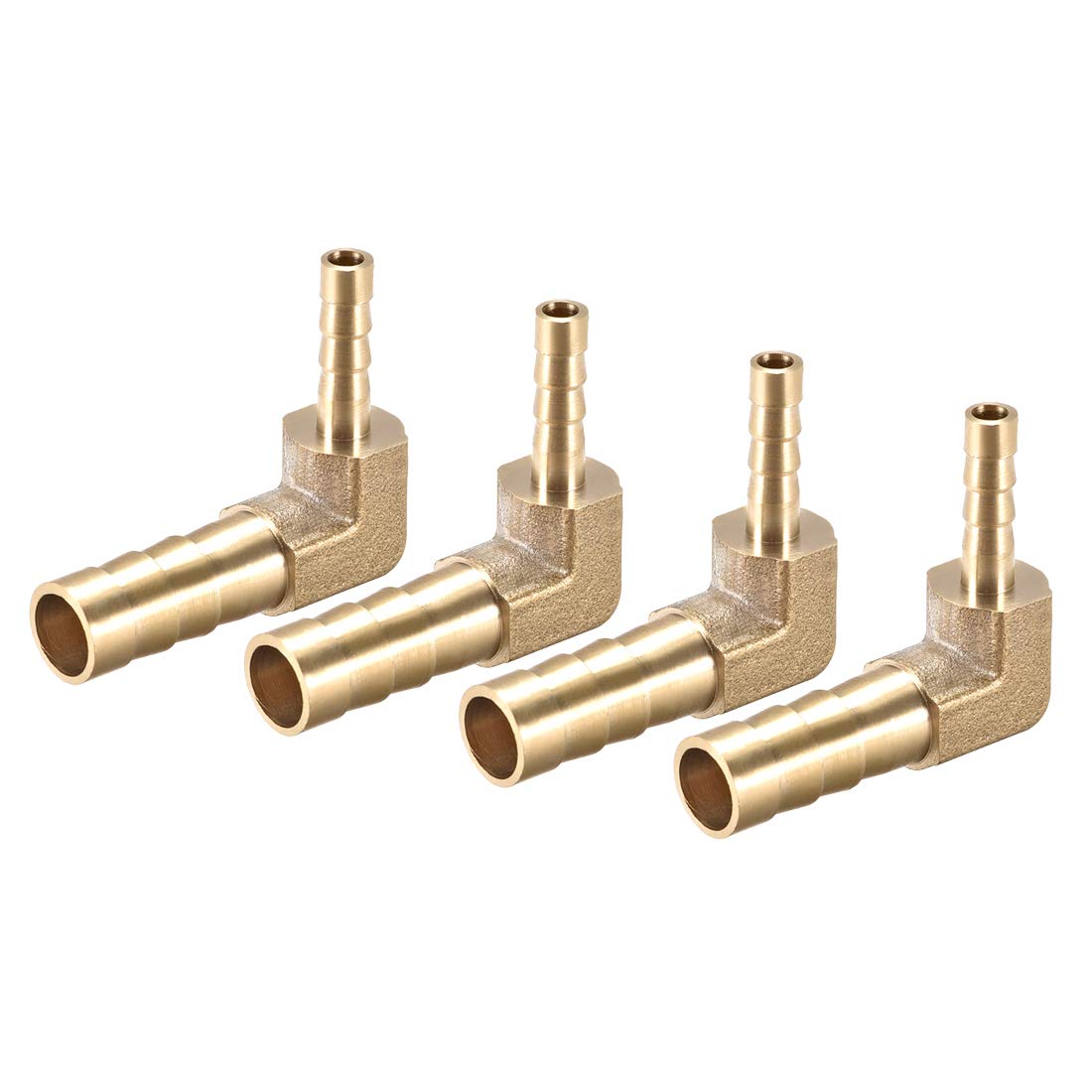 sourcing map 8mm to 4mm Barb Brass Hose Fitting 90 Degree Elbow Pipe Connector Coupler 4pcs