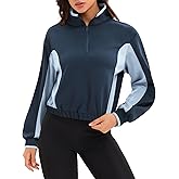 ONFERS Womens Quarter Zip Pullover Cropped Sweatshirts Color Block Tops Workout Spring Fall Outfits with Pockets
