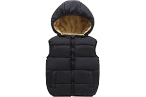 YAGATA Toddler Puffer Vest Boys Girls Fleece Vest Puffy Toddler Boy Sleeveless Jacket Coat with Removable Hood