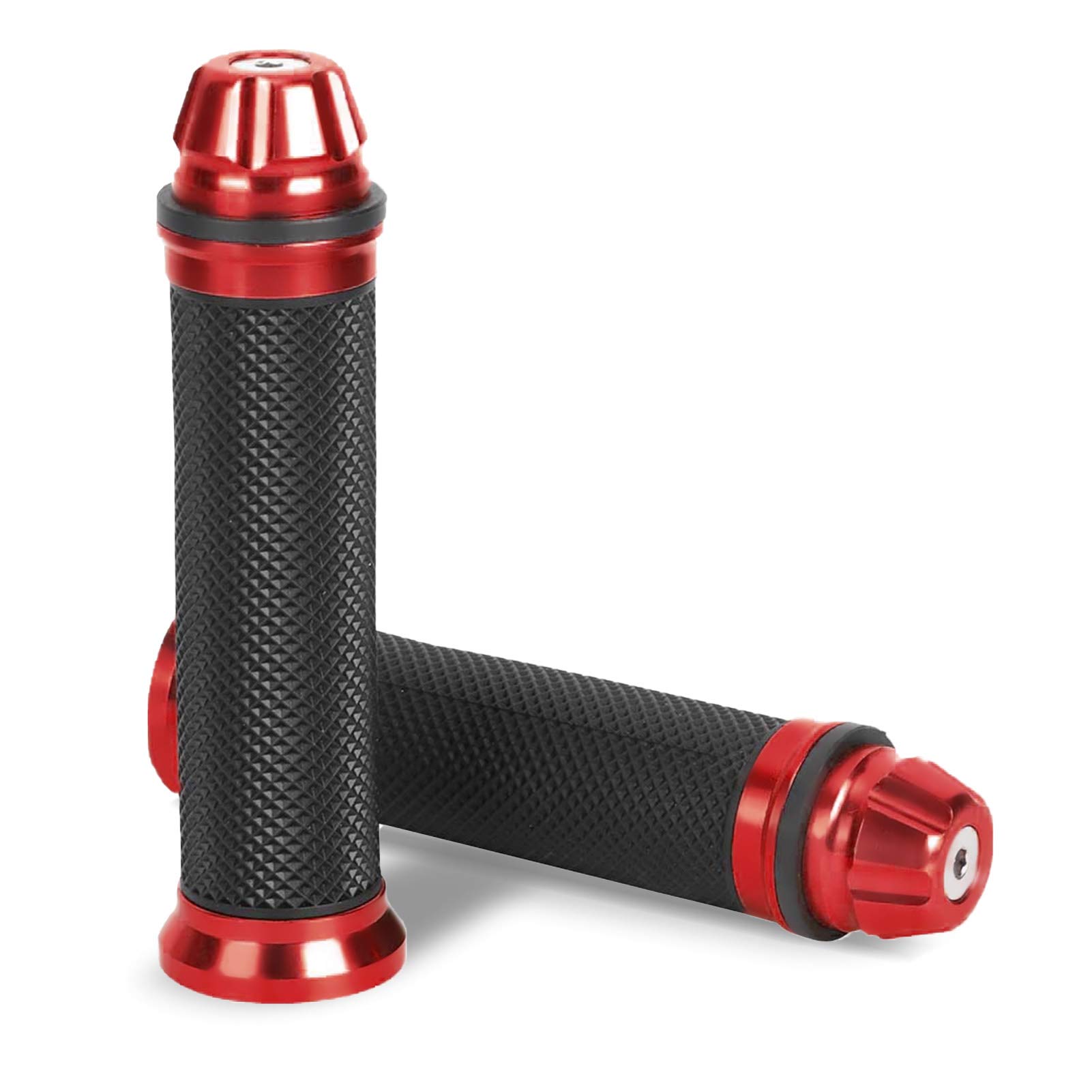 Motorcycle Handlebar Grips, CNC Aluminum Rubber, Motorbike Grips for 7/8" Handlebar, Universal Fit, Red, for Riders, Sports, City, and Rural Roads