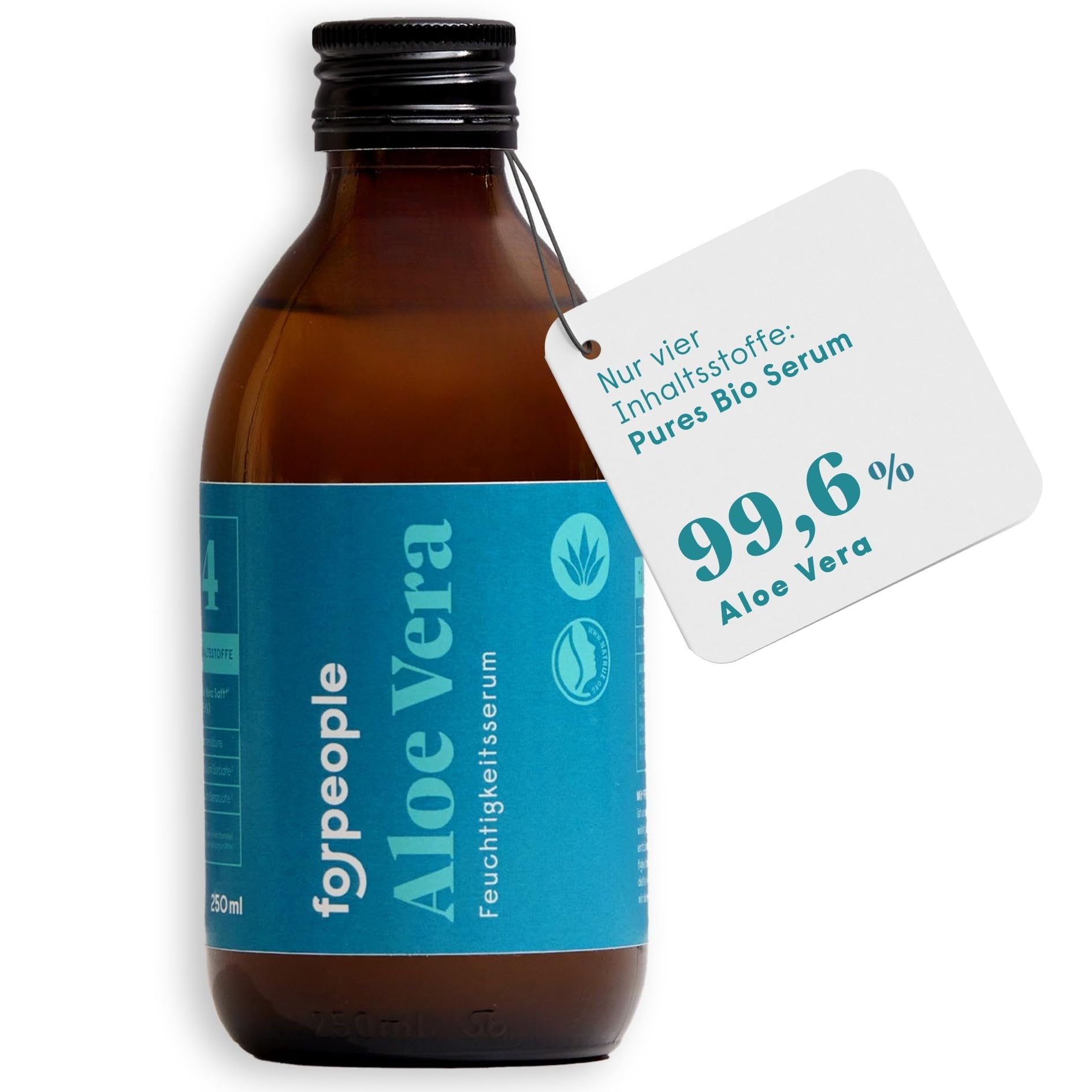 4peoplewhocare Aloe Vera Gel, Organic, 99.6%, Vegan, Care for Face Hair and Body, After Sun Gel, Certified Natural Cosmetics (250 ml)