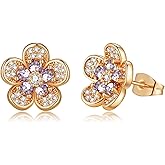 Austrian Crystal Flower Stud Earrings for Women 925 Sterling Silver Hypoallergenic Fashion Jewelry