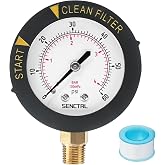 SENCTRL 0-60 Psi Pool Filter Pressure Gauge, 1/4 NPT Lower Mount | 2" Dial Size, Stainless Steel Case, Waterproof, Clean Filter Indicator, for Swimming Water Pump Spa Aquarium Pressure Test