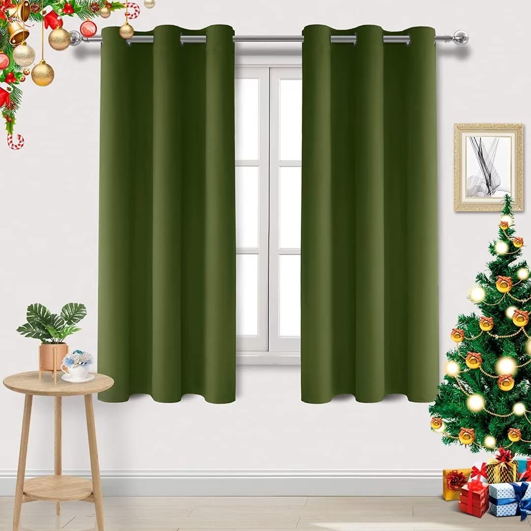 DWCN Green Curtains for Living Room Blackout Curtains for Bedroom Eyelet Curtains Window Treatments Curtain 46 x 72 Inch 2 Panels — image 1