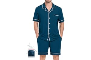 YOPUGEE Mens Pajamas Set Short Sleeve Sleepwear Button Down Loungewear Set Soft Modal 2Pcs Pj Set with Pockets S-XXL