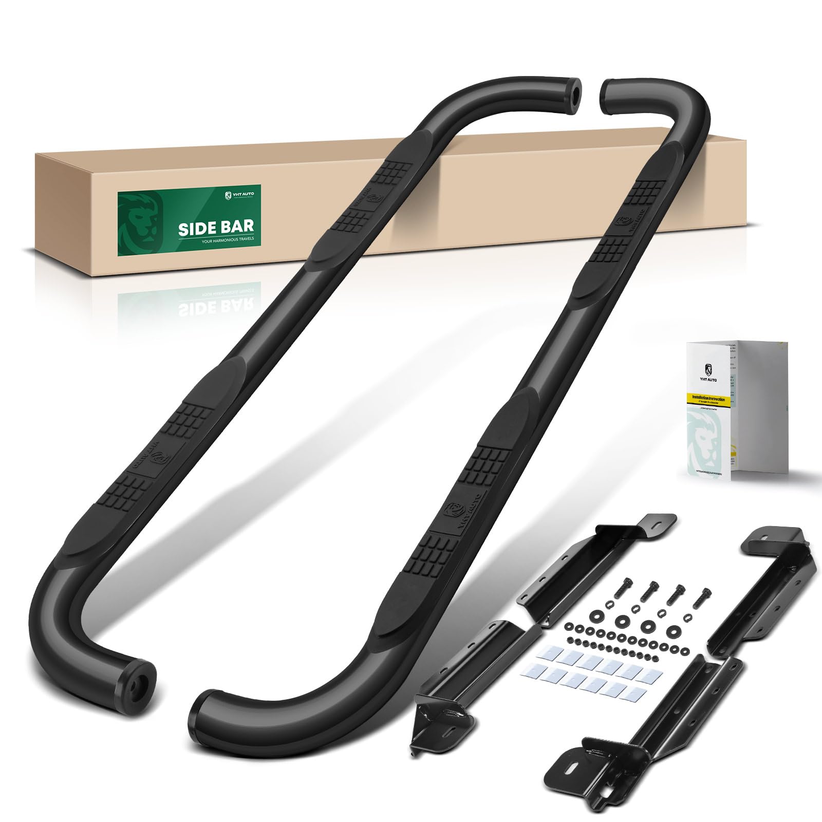 Photo 1 of YHTAUTO 3 Inch Running Boards Side Steps Compatible with Ford F-150 2015-2026, Extended Cab, 90° Round Ends Carbon Steel Black Powder, Truck Cab Side Step Rails Off-Road Exterior Accessories, Set of 2