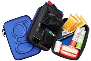 Glucology Diabetic Travel Case - Organizer for Blood Sugar Test Strips, Medication, Glucose Meter, Pills, Tablets, Pens, Insulin Syringes, Needles, Lancets (Blue, Plus)