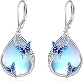 Dragonfly/Butterfly/Bee/Hummingbird/Owl/Cat/Axolotl Earrings for Women Sterling Silver Moonstone Cat'Eye Stone Turquoise Lapis Lazuli Onyx Opal Dangle Jewelry Gifts for Women