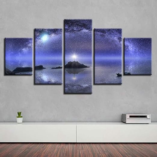 Amazon Co Jp 美しい星空 絵画 キャンバスプリントキャンバス上の絵画絵画オフィスモダン5パネル用のストレッチと額縁の壁アート ホーム キッチン