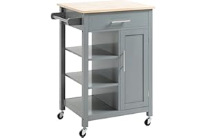 HOMCOM Kitchen Island, Compact Kitchen Cart on Wheels with Open Shelf & Storage Drawer for Dining Room, Kitchen, Grey