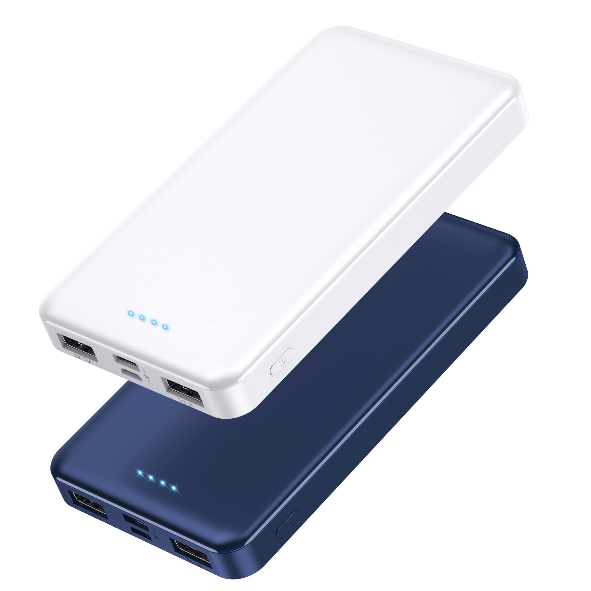 [2 Pack] Portable Charger Power Bank 10000mAh,Ultra Slim Compact External Battery Pack with USB C Input & Output Backup Charger Compatible with iPhone 16/15/14/13, Galaxy S24,Android etc-Blue+White