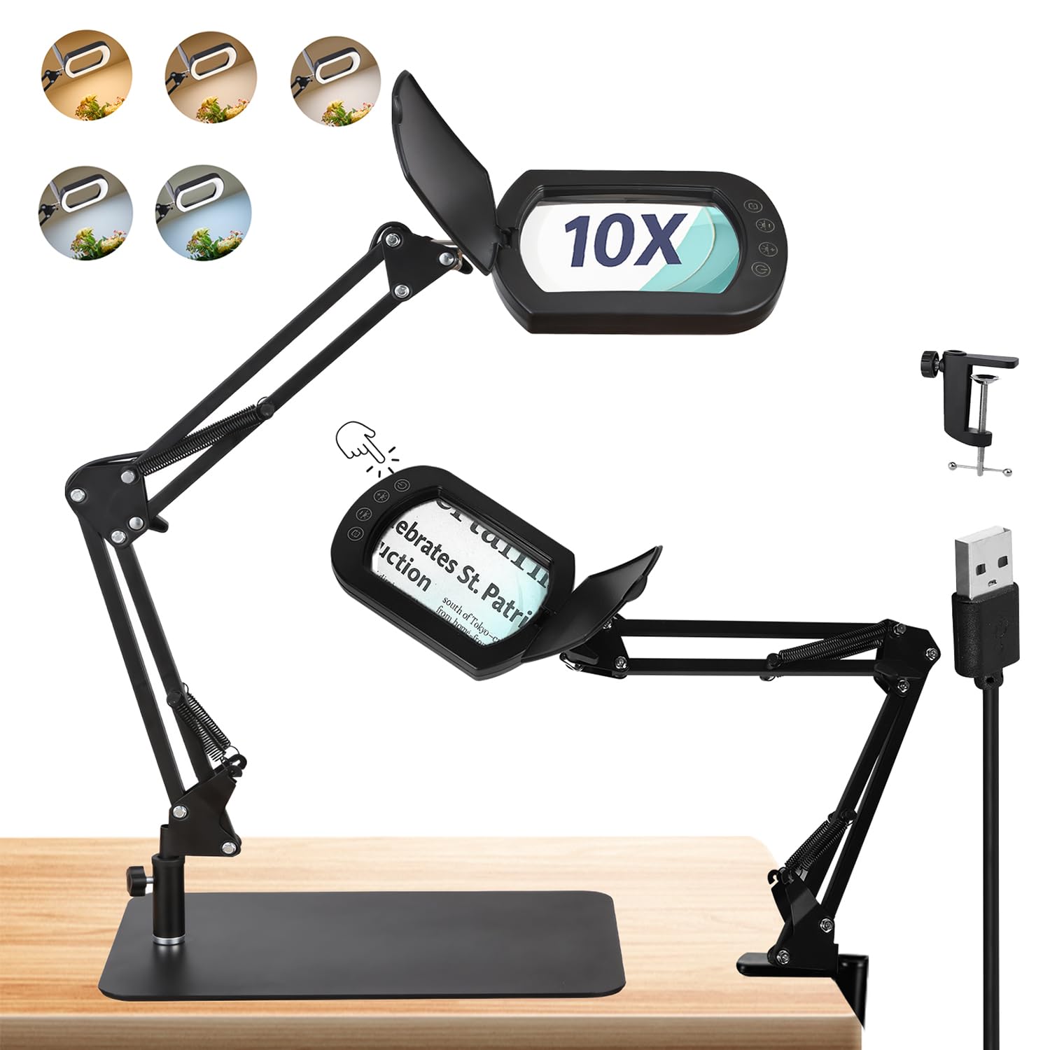 Photo 1 of 10X Magnifying Glass with Light and Stand: 2-in-1 LED Lighted Magnifier Lamp with Clamp - Hands Free Magnifying Glasses Desk Lamp for Reading Close Work Painting Craft Hobby