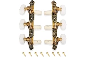 Mr.Power Guitar Tuners Machine Heads 3+3 Set Tuning Keys String Pegs Only for Classical Guitar (Short Black, White Button)