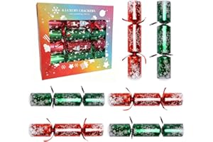 TNDCKP 6 Pack No-Snap Christmas Crackers, Red & Green Snowflake Design, Holiday Poppers with Party Hat, Joke & Surprise Gift Inside, Authentic British Crackers for All Ages