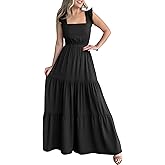 Prinbara Womens Maxi Dress Summer Casual Sleeveless Square Neck Flowy Ruffle Backless Beach 2026 Vacation Boho Long Sundress