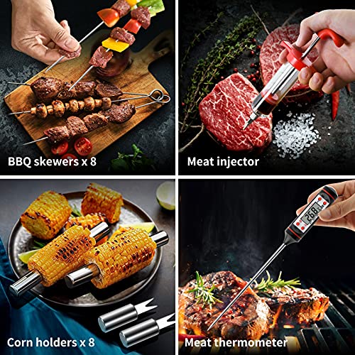 Ustensiles Barbecue, 30pcs Kit Barbecue Acier Inoxydable, Ensemble d\'outils pour Barbecue Portables avec Tablier de Rangement pour BBQ Camping Extérieur Hommes Femmes Cadeaux