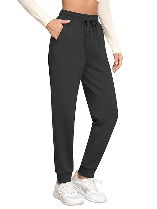 Missufe Women's High Waisted Fleece Baggy Sweatpants Workout Lounge Jogging Athletic Cinch Bottom Trousers with Pockets (Dark Grey, Large)