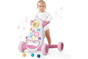 KUB KÜB Montessori Baby Walker - Interactive Push Toy for Toddlers Learning to Walk with Soft Music & Lights, Adjustable Speed & Non-Slip Wheels, Educational Activity Center