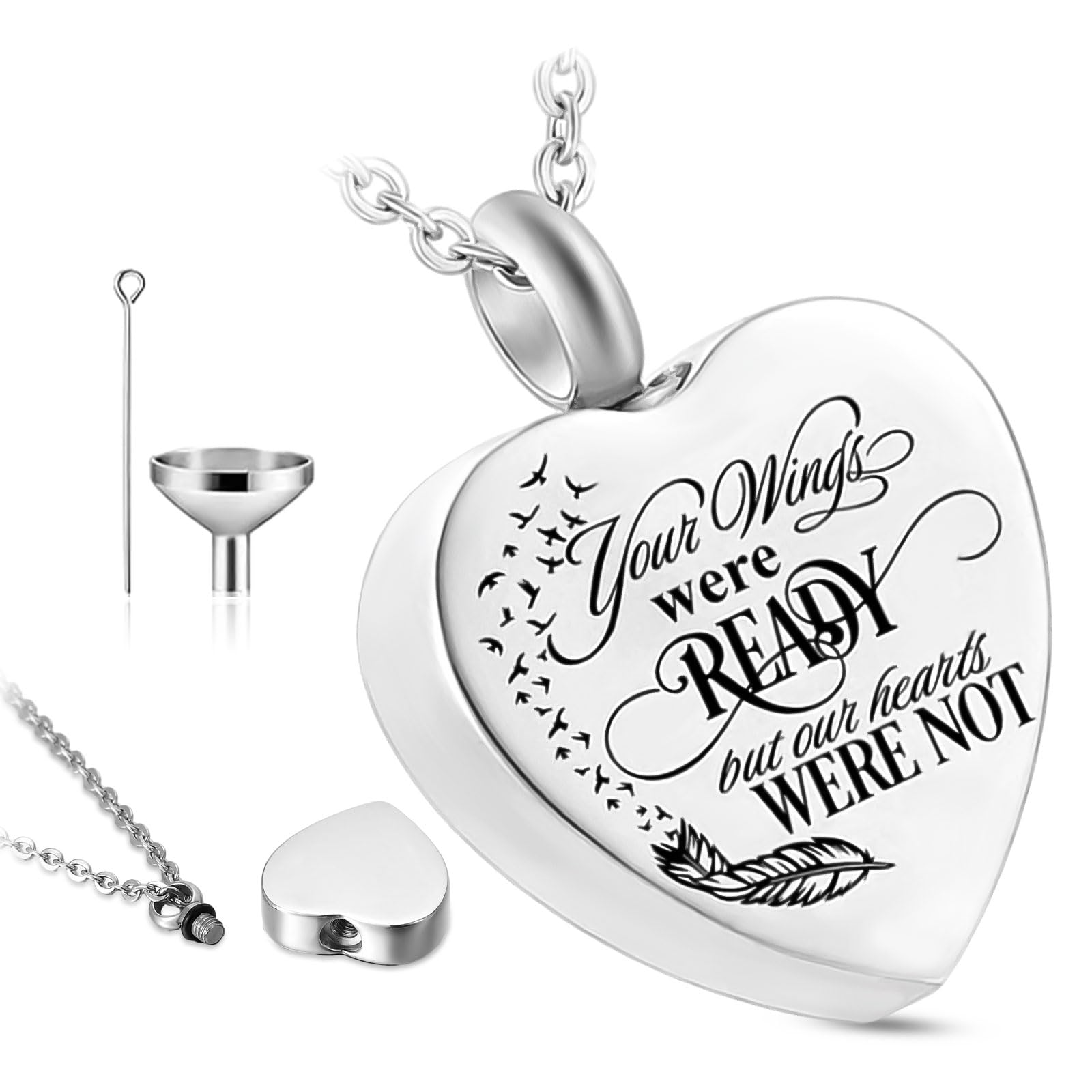 QESSUVNC Ashes Necklace Keepsake Locket, Personalised Urn Necklace for Ashes, Stainless Steel Cremation Jewellery (Heart)