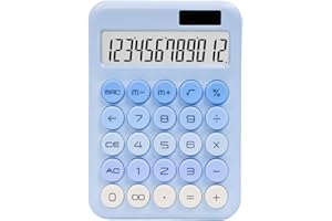 Cute Calculator, 12 Digits Desktop Calculator, Solar and Battery Power, Large LCD Display, Pink Cute Calculator for Office, S