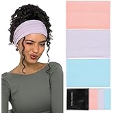 Huachi Wide Boho Elastic Headbands - Non Slip Thick Fashion Hair Bands for Women's Workout, Running, Working