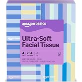 Amazon Basics Ultra-Soft 3-Ply Premium Facial Tissues, 264 Count (4 Cube Boxes of 66) (Previously Presto!)