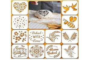 12Pcs Artisan Bread Stencils,Premium Baking Stencils for Bread, Cake, Coffee, Pie & Cookie Decorating – Unique Design Stencil