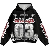 SOLY HUX Men's Y2k Number Graphic Zip Up Hoodie Sweatshirt Gothic Long Sleeve Hooded Casual Jacket Streetwear