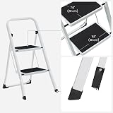 SONGMICS GSL12WT Folding Ladder 2 Steps Alloy Steel White 150 kg EN14183 view 7