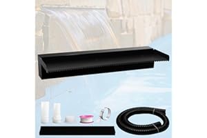 Pamopamo Pond Waterfall Spillway Pool Fountain Water Feature, Black Stainless Steel Outdoor Fountains, Swimming Pool Water Flow Waterfalls Kit for Garden Patio Ponds-23.6"x7.8"x3.9"(NO Light)