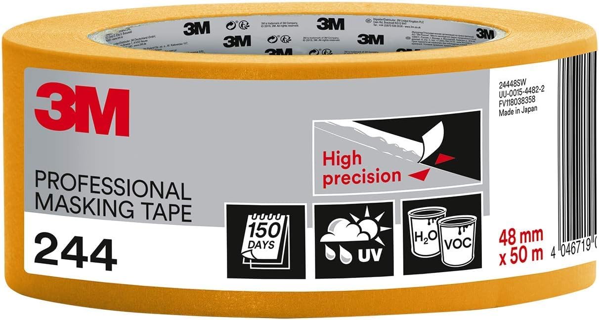 3M Professional Masking Tape 244, High Precision, Painters Tape - 1 Roll 48 mm x 50 m - Universal Surfaces, UV and Water Resistant, For Indoor & Outdoor