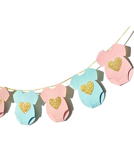 Aonor 'Here Comes Our Baby' Banner & Retro Quasten-Girlande Für Wald-Babyparty Deko - Gold & Grün