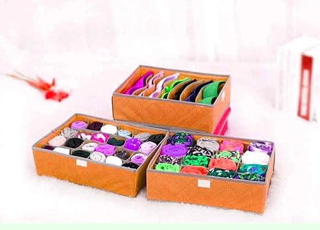 House Of Quirk 3 Piece Fabric Drawer Organizer Orange Amazon In