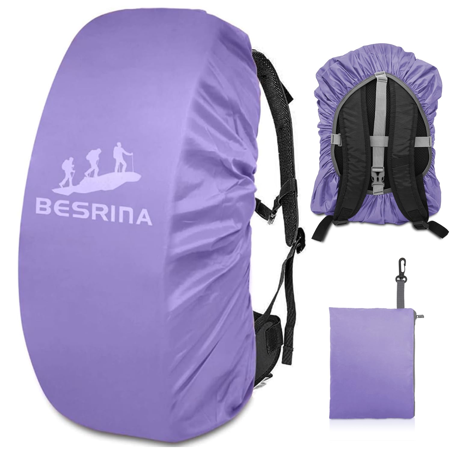 Besrina Backpack Rain Cover (15-90L),Upgraded Non-Slip Cross Buckle Strap & Reflective Waterproof Rucksack Cover for Hiking Camping Traveling Cycling