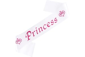 Exacoo Princess Satin Sash for Women Girls White with Rose Red Glitter Letters with Pearl Brooch Pin Party Accessory Birthday Gifts Prom Photo Props Decorations Beauty Pageant Sashes