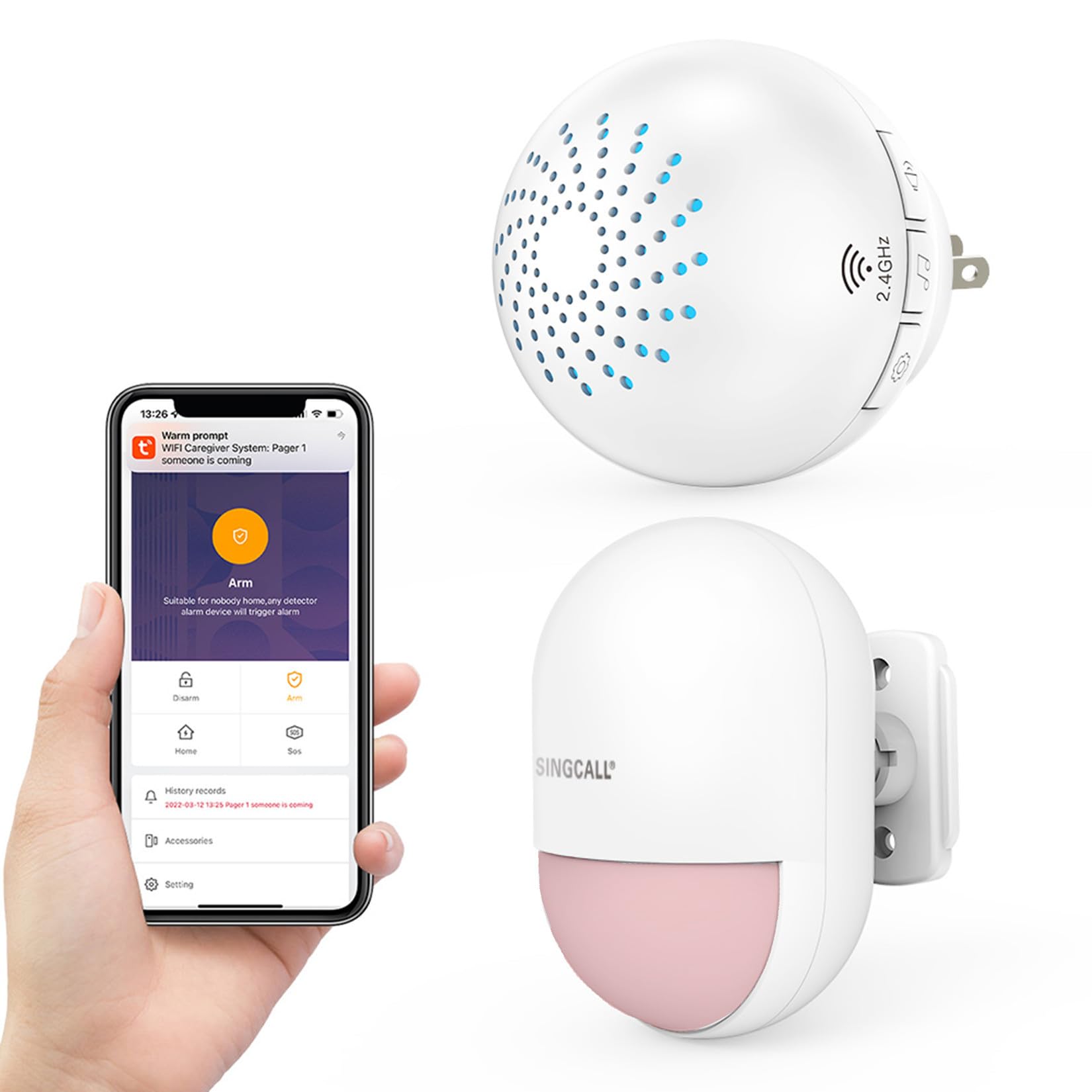 SINGCALL Motion Sensor Shed Alarm System Door Sensor Alert System Intruder Detector Alarm Kit for Shed/Garage/Garden/Shop 1 Plug-in Receiver(2.4Ghz Only) 1 Detector