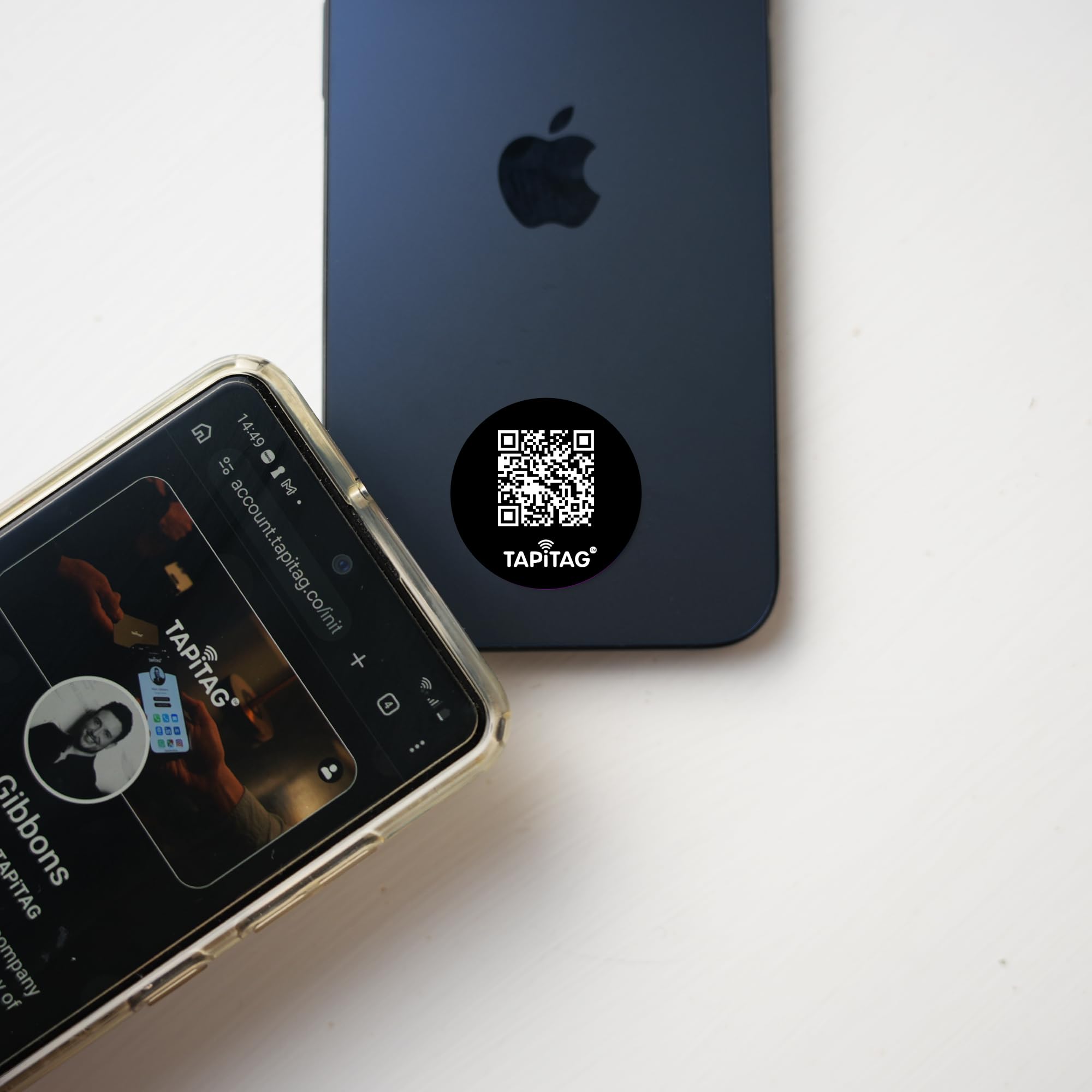 TAPiTAG Phone Tag with NFC & QR Code – NO Subscription Required - 30mm Round PVC Contactless Digital Business Card Sticker Linked to Online Profile for Networking & Business Contacts (Black)