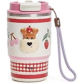 Tagi. Popcorn Stainless Steel Tumbler 16oz with with Foldable Straw, 316L Stainless Steel Insulated Water Bottle, Leak-Proof, Fits in Cup Holder (Strawberry Cherry)