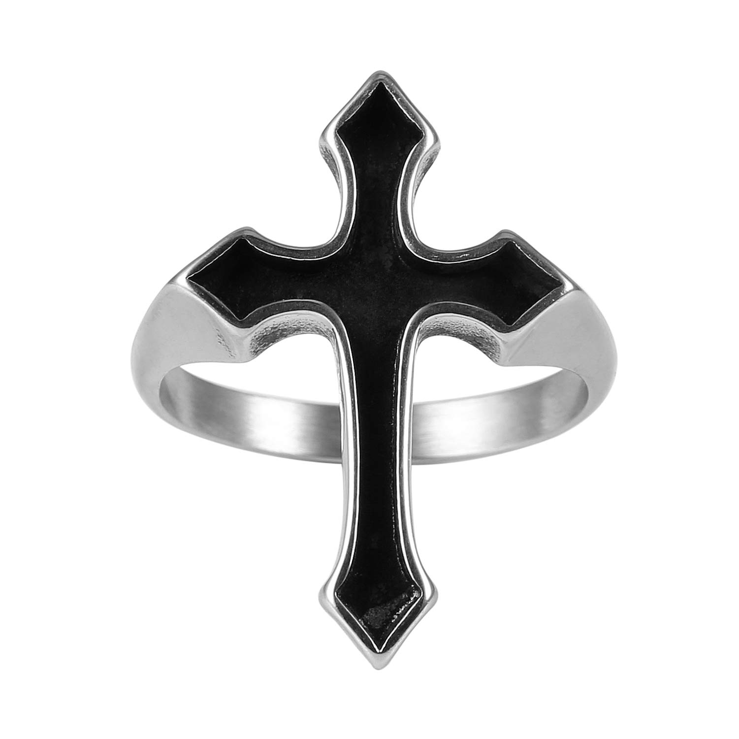 HZMAN Retro Simple Unisex Christian Stainless Steel Religious Cross Ring.