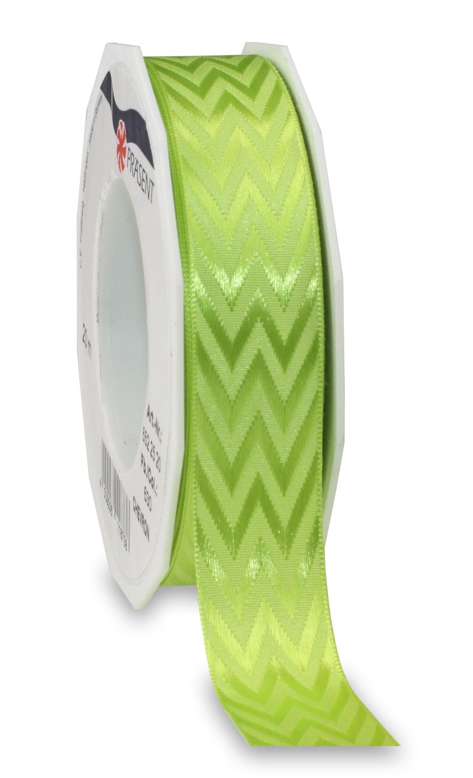 Präsent - Chevron Woven Ribbon Light Green 20-m-Roll 25 mm width