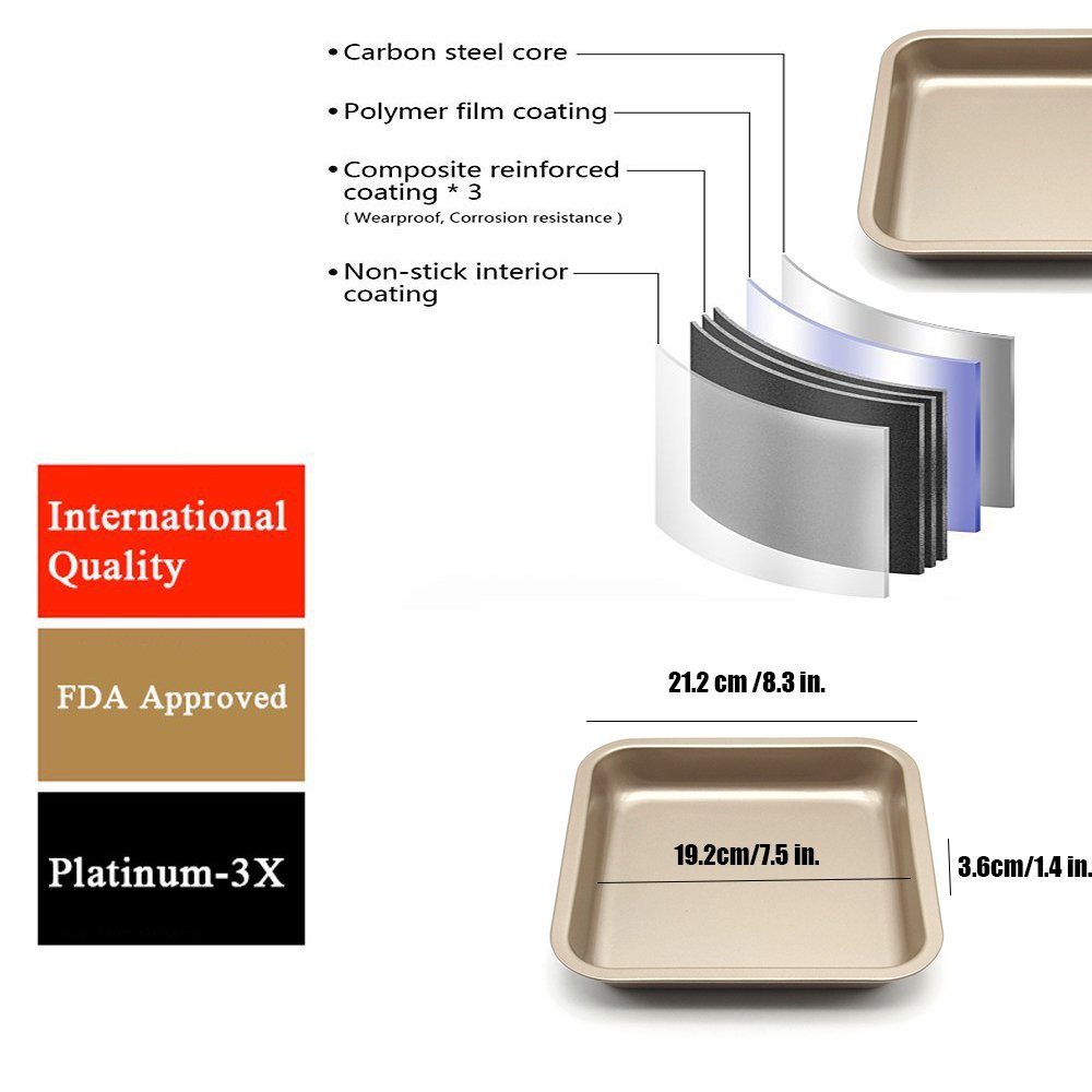 Loaf Pan, MZCH Square Bread Toast Pan, Nonstick Quick Release Coating, 7.5 Inches, Gold