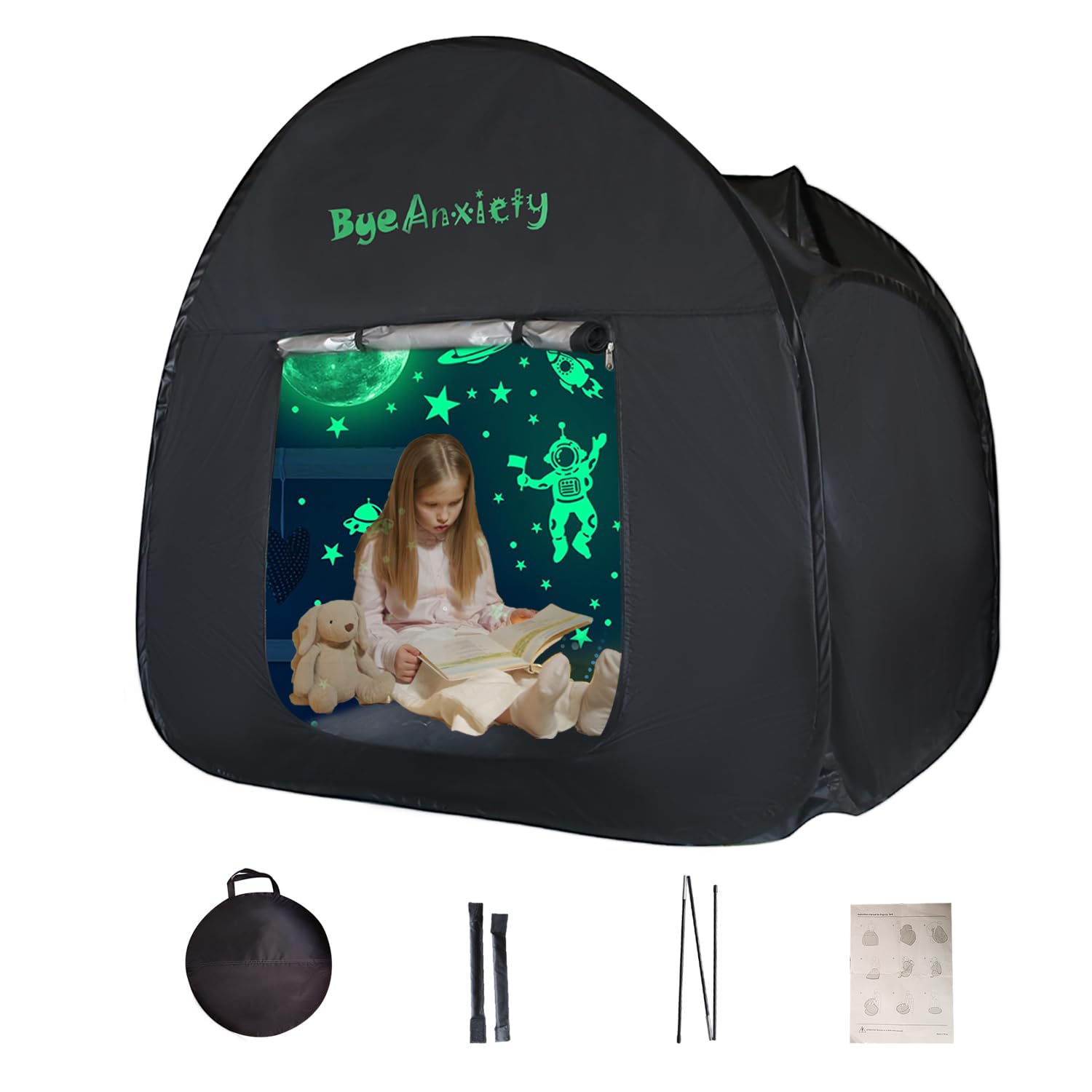 DIY Fluorescent Stickers Sensory Tent for Kids with Autism - 47x47in Sensory Calm Corner Helps Autism, ADHD, SPD Children Adults Relax, Improve Focus Autistic Play Tents with Bag & Window