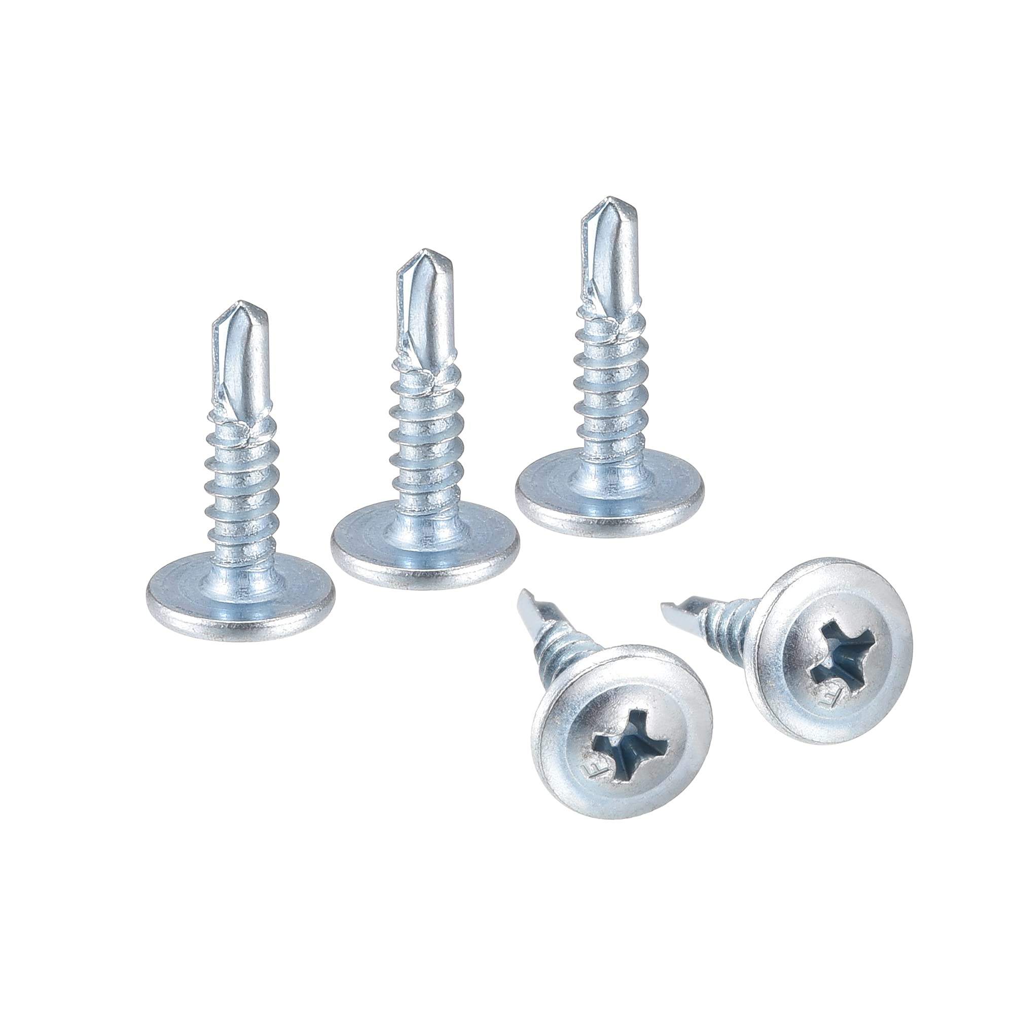 sourcing map Phillips Head Self Tapping Screws, #8 x 5/8" Carbon Steel Self Drilling Sheet Metal Screw Silver Tone 200pcs