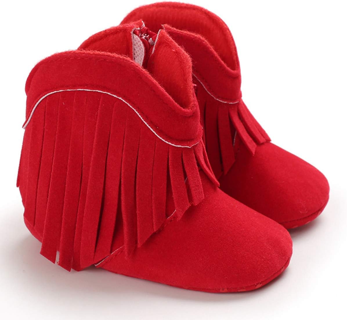 Baby Girls Boots with Tassels Infants Soft Sole Shoes Toddler Zipper Short Bootie