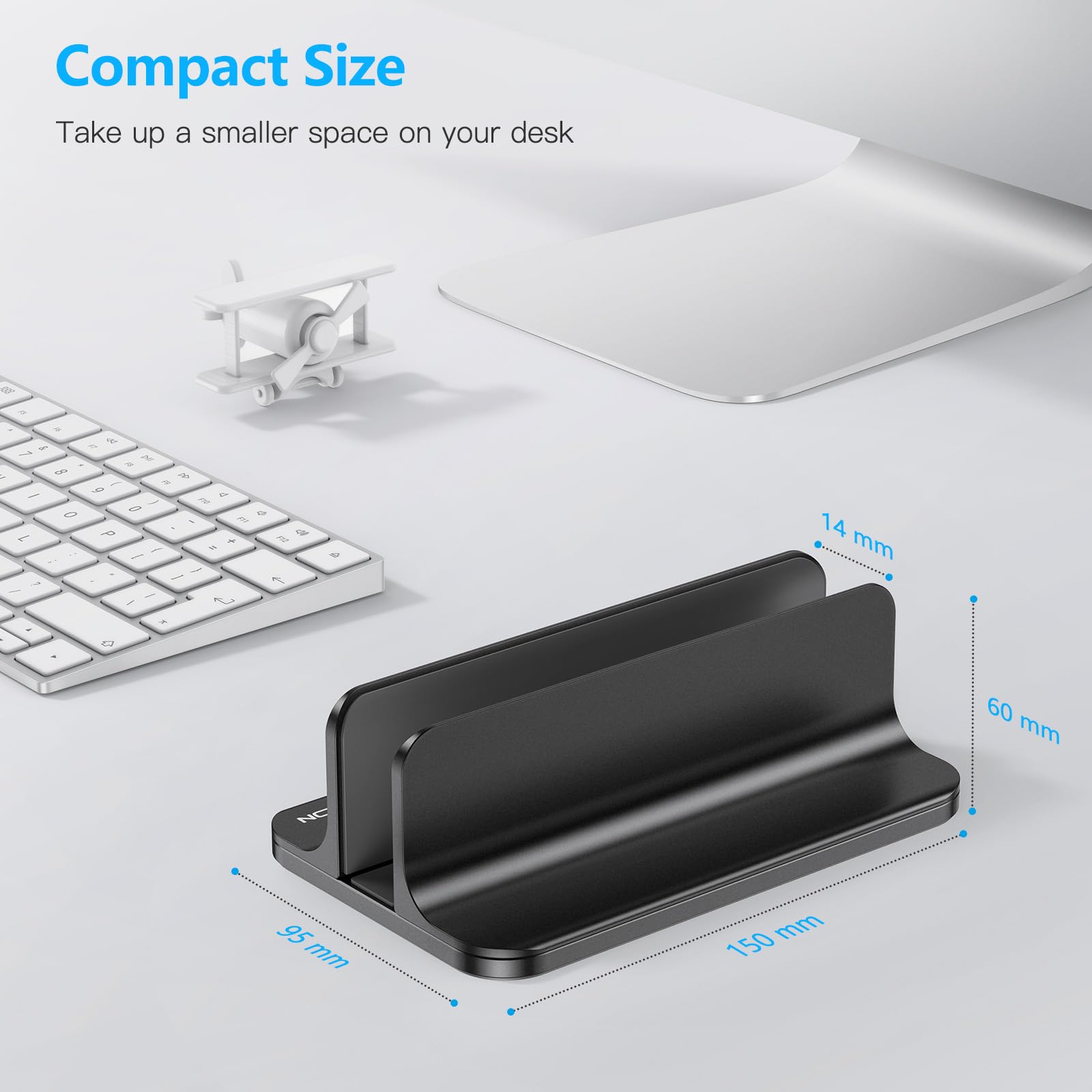 OMOTON Vertical Laptop Stand Holder, Desktop Aluminum Stand for MacBook with Adjustable Dock Size, Fits All MacBook, Surface, Chromebook and Gaming Laptops (Up to 17.3 inches),Black - Image 3