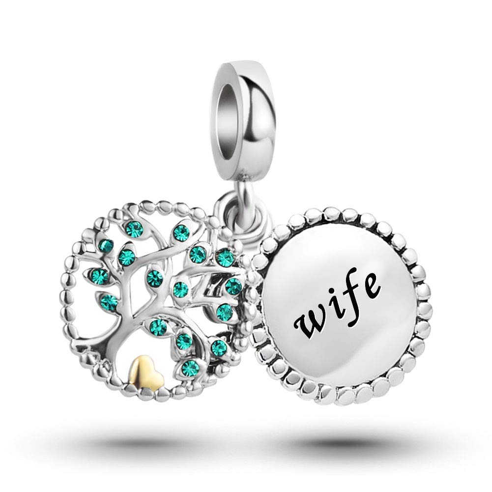 Wife Green Family Tree Dangle Charm fits Pandora Charms Bracelets for Women Anniversary Christmas Birthay Jewellery Gift Present