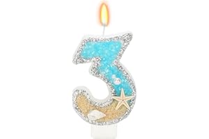 ElekFX 3rd Birthday Candle for Cake, Beach Starfish Sequins Candles, 2.76 inch Cake Topper Decoration for Birthday Party (Number 3)