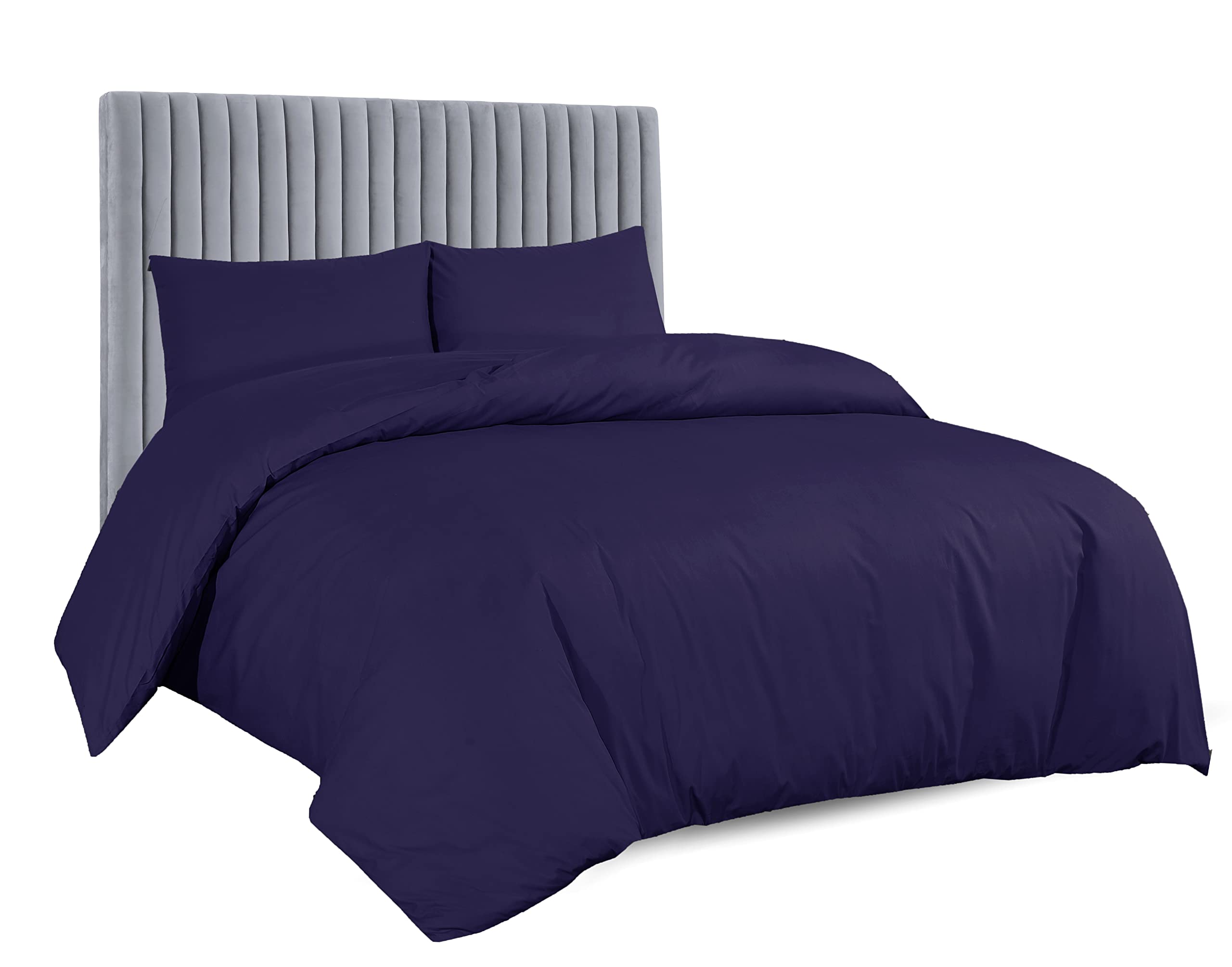 AATH COLLECTION Duvet Cover Bedding Set, Single, Double, King, Super King Size Egyptian Cotton Duvet Set with Pillow Cases. 100% Long Staple Soft Cotton Duvet Set with Easy Closure (Double, Navy)